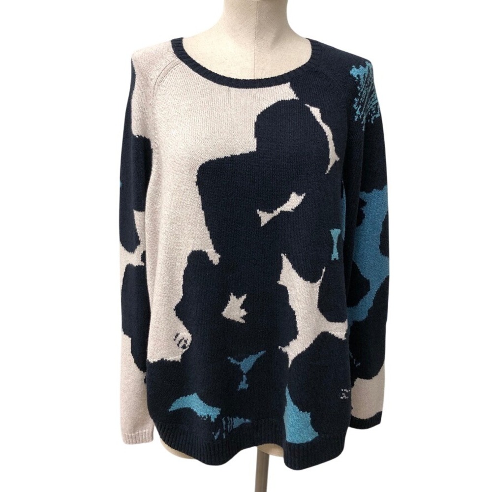 NIC+ZOE Sweater Womens XXL Navy Blue Floral Abstract Knit Long Sleeve